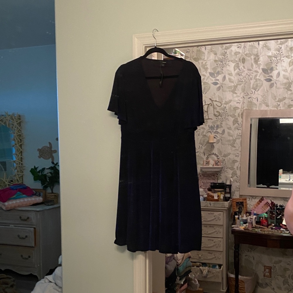 Torrid Black V-neck Midi Dress with Deep Blue Sparkle